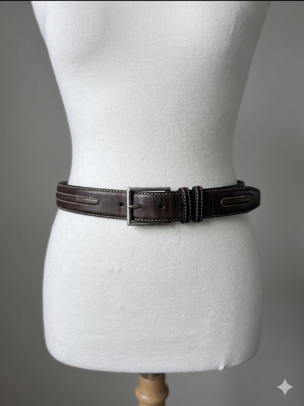 Mens Brown Genuine GrainLeather Belt with Contrast Stitching Size 44